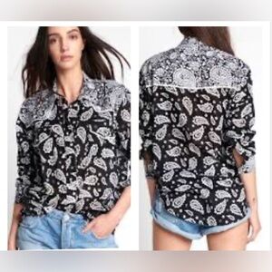 ONE TEASPOON/FREE PEOPLE batik paisley western cowgirl womans bohemian top. SM